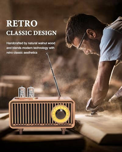 COLSUR Retro Bluetooth Hoparlör, Vintage Radyo, Bas, Bluetooth 5.1 Kablosuz Bağlantı, Ev Ofis, Açık Hava Partisi, Taşınabilir Hoparlör İçin Uygun, iPhone, Android Hoparlör İçin Uygun - 5