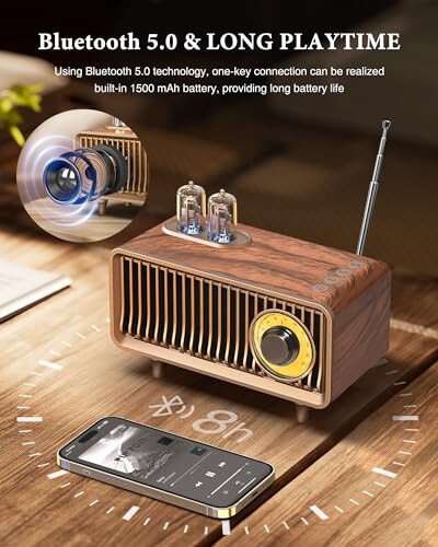 COLSUR Retro Bluetooth Karnay, Vintaj Radio, bas, Bluetooth 5.1 Simsiz Ulanish, Uy, Ofis, Tashqi Partiya, Ko'chma Karnay Uchun Mos, iPhone, Android Karnay Uchun Mos - COLSUR (1)
