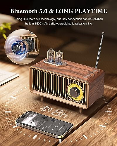 COLSUR Retro Bluetooth Speaker, Vintage Radio, bass, Bluetooth 5.1 Wireless Connection, Suitable for Home Office, Outdoor Party, Portable Speaker, Suitable for iPhone, Android Speaker - 8