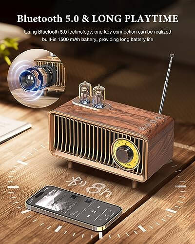 COLSUR Retro Bluetooth Speaker, Vintage Radio, bass, Bluetooth 5.1 Wireless Connection, Suitable for Home Office, Outdoor Party, Portable Speaker, Suitable for iPhone, Android Speaker - 8