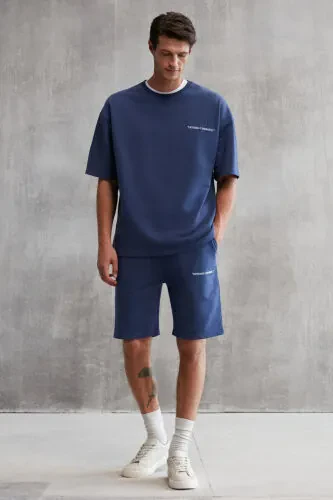 Columbia Erkaklar uchun 2 qismli to'plam Qulay o'tirishli Fleece-siz tikilgan ko'k rangli sport kiyimi - 5