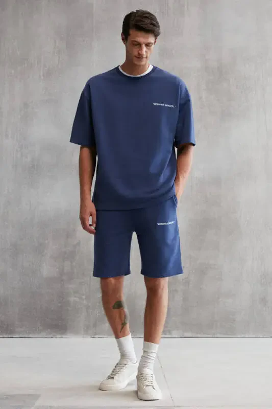 Columbia Erkaklar uchun 2 qismli to'plam Qulay o'tirishli Fleece-siz tikilgan ko'k rangli sport kiyimi - 5