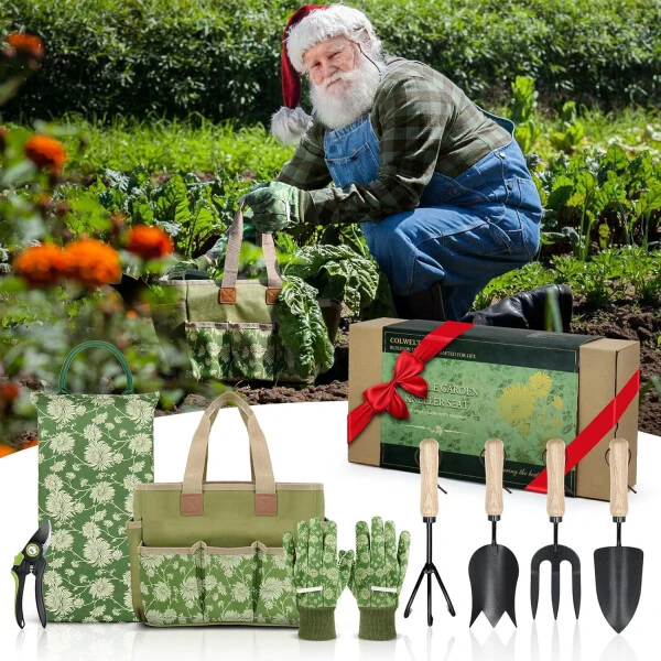 Colwelt Heavy Duty Garden Tools Set Including Garden Tote, Kneeling Pad, Gloves, Pruner, Trowel, Tulip Trowel, Cultivator - Gardening Gifts for Women Men - COLWELT (1)