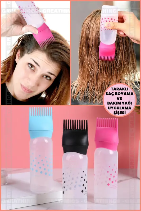 Comb Applicator Bottle for Hair Dye and Care Oil, Refillable Empty Bottle - GENEL MARKALAR