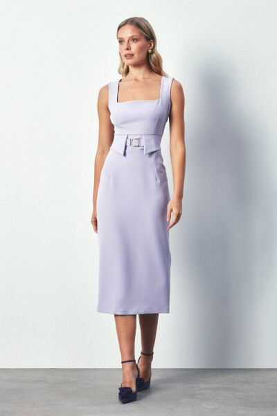 Combined Accessory Pencil Dress - LILAC - 1