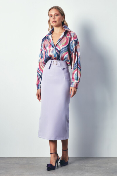 Combined Belted Midi Skirt - LILAC - 1