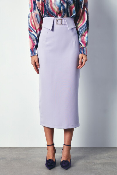 Combined Belted Midi Skirt - LILAC - 4