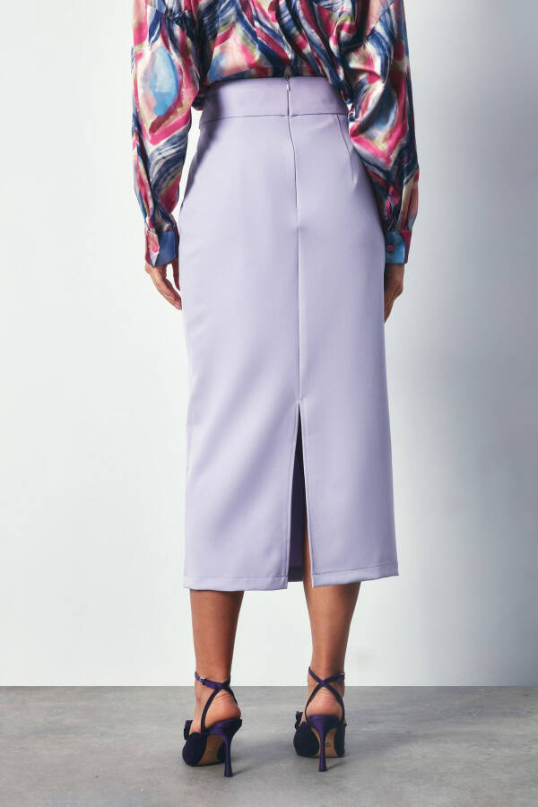 Combined Belted Midi Skirt - LILAC - 5