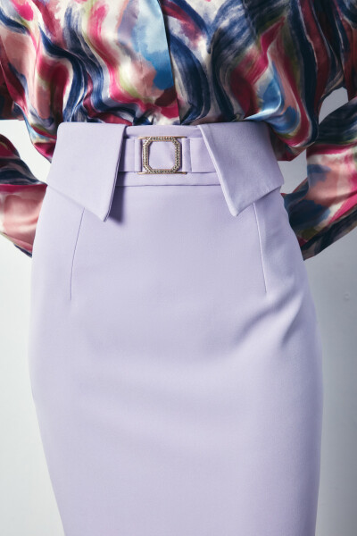 Combined Belted Midi Skirt - LILAC - 8