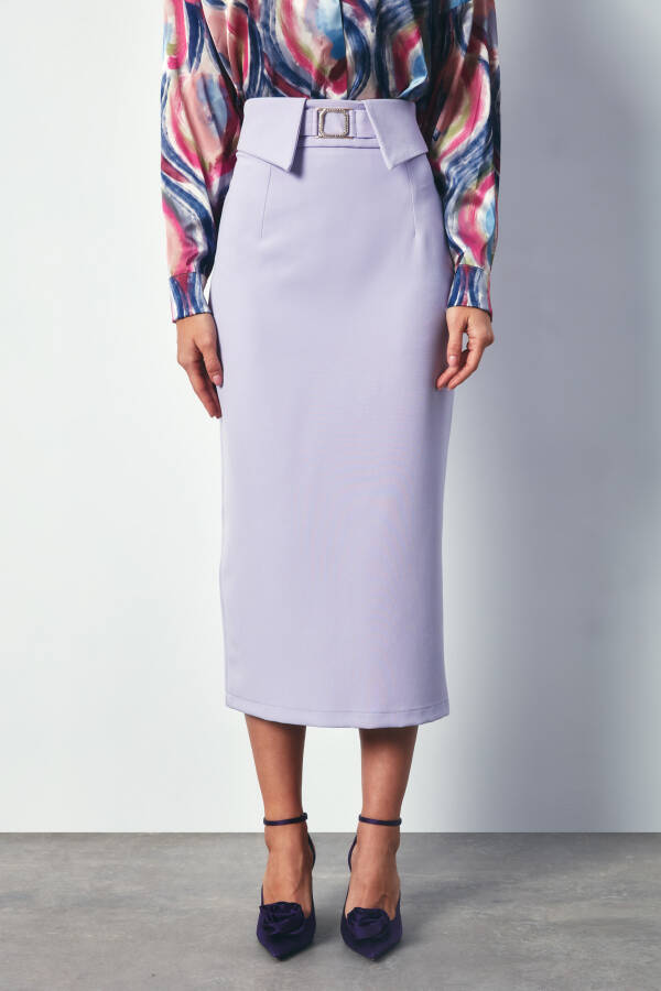 Combined Belted Midi Skirt - LILAC - 9