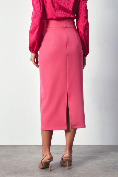 Combined Belted Midi Skirt - PINK - 5