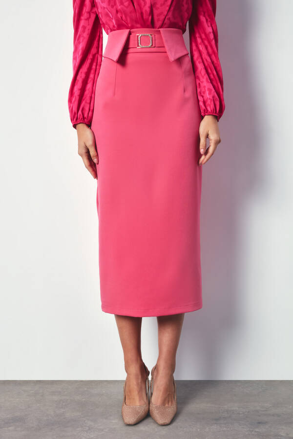 Combined Belted Midi Skirt - PINK - 9