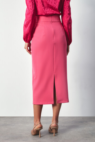 Combined Belted Midi Skirt - PINK - 10