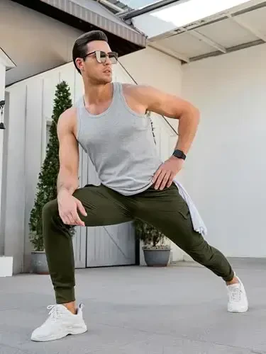 Comdecevis erkaklar kargo jogger shimlar Stretch sport shimlari Slim Fit Taktik shimlar fermuar cho'ntaklar bilan Kundalik shimlar - 5