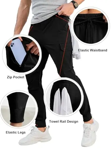 Comdecevis erkaklar yuk jogger shimlari Stretch sport shimlari Slim Fit taktik shimlari fermuarli cho'ntaklar Kundalik shimlar - COMDECEVIS (1)