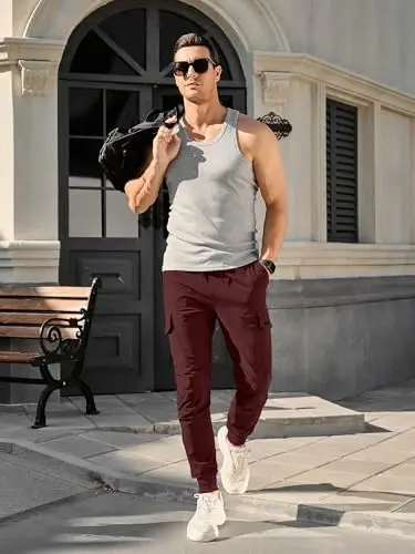 Comdecevis Erkek Dar Kesim Esnek Günlük Kargo Jogger Pantolon | 4 Yöne Esneyen, Hafif ve Hızlı Kuruyan, Fermuarlı Cepler, Antrenman ve Eşofman Altı, Doğa Yürüyüşü ve İş Pantolonu - 2