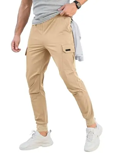 Comdecevis Men's Cargo Jogger Pants Stretch Sweatpants Slim Fit Tactical Pants with Zipper Pockets Casual Trousers - 1