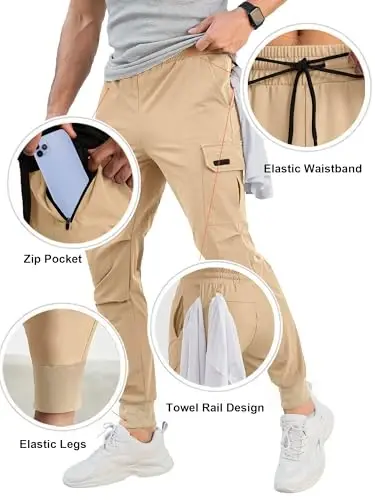 Comdecevis Men's Cargo Jogger Pants Stretch Sweatpants Slim Fit Tactical Pants with Zipper Pockets Casual Trousers - 2