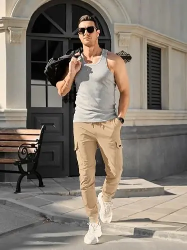 Comdecevis Men's Cargo Jogger Pants Stretch Sweatpants Slim Fit Tactical Pants with Zipper Pockets Casual Trousers - 4