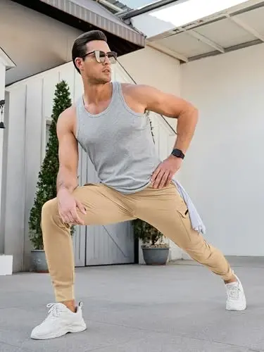 Comdecevis Men's Cargo Jogger Pants Stretch Sweatpants Slim Fit Tactical Pants with Zipper Pockets Casual Trousers - 5