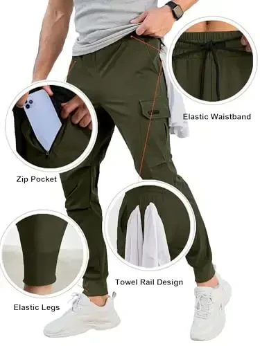 Comdecevis Men's Cargo Jogger Pants Stretch Sweatpants Slim Fit Tactical Pants with Zipper Pockets Casual Trousers - 2
