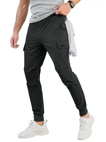 Comdecevis Men's Cargo Jogger Pants Stretch Sweatpants Slim Fit Tactical Pants with Zipper Pockets Casual Trousers - 1