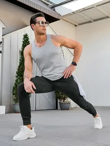 Comdecevis Men's Cargo Jogger Pants Stretch Sweatpants Slim Fit Tactical Pants with Zipper Pockets Casual Trousers - 5