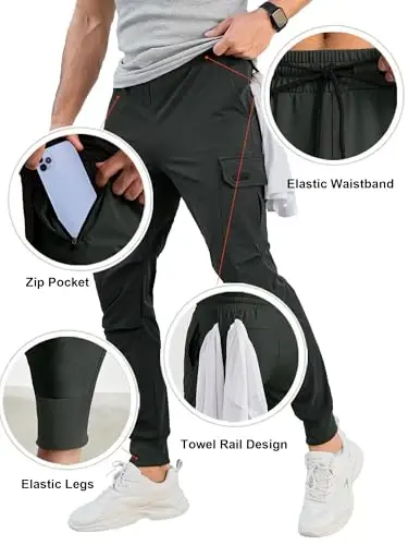 Comdecevis Men's Cargo Jogger Pants Stretch Sweatpants Slim Fit Tactical Pants with Zipper Pockets Casual Trousers - 2