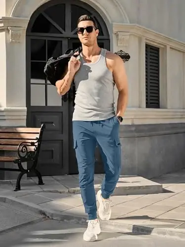 Comdecevis Men's Cargo Jogger Pants Stretch Sweatpants Slim Fit Tactical Pants with Zipper Pockets Casual Trousers - 4