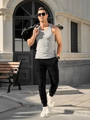 Comdecevis Men's Cargo Jogger Pants Stretch Sweatpants Slim Fit Tactical Pants with Zipper Pockets Casual Trousers - 4