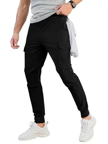 Comdecevis Men's Slim Fit Stretch Casual Cargo Joggers | 4-Way Stretch, Lightweight Quick Dry, Zipper Pockets, Workout & Track Trousers, Hiking & Work Pants 