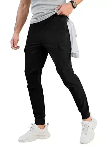 Comdecevis Men's Cargo Jogger Pants Stretch Sweatpants Slim Fit Tactical Pants with Zipper Pockets Casual Trousers 