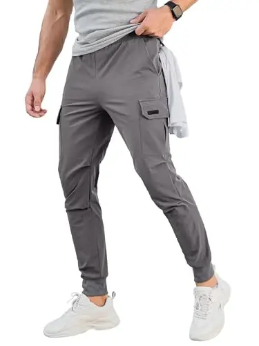 Comdecevis Men's Cargo Jogger Pants Stretch Sweatpants Slim Fit Tactical Pants with Zipper Pockets Casual Trousers 