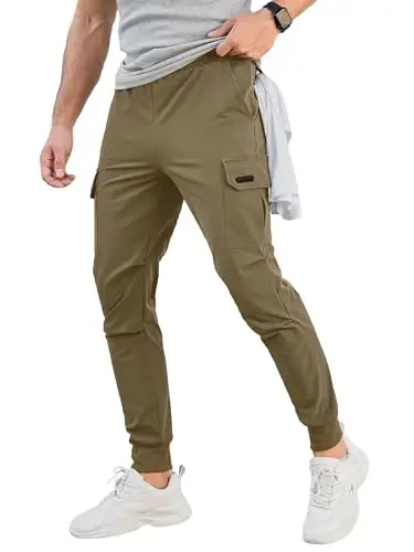 Comdecevis Men's Slim Fit Stretch Casual Cargo Joggers | 4-Way Stretch, Lightweight Quick Dry, Zipper Pockets, Workout & Track Trousers, Hiking & Work Pants 