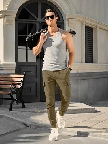 Comdecevis Men's Slim Fit Stretch Casual Cargo Joggers | 4-Way Stretch, Lightweight Quick Dry, Zipper Pockets, Workout & Track Trousers, Hiking & Work Pants - 4