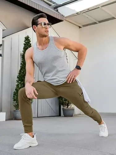 Comdecevis Men's Slim Fit Stretch Casual Cargo Joggers | 4-Way Stretch, Lightweight Quick Dry, Zipper Pockets, Workout & Track Trousers, Hiking & Work Pants - 5