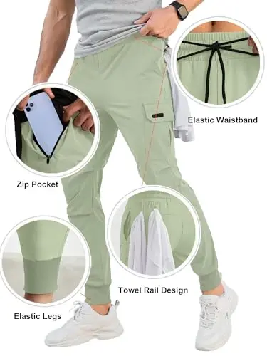 Comdecevis Men's Cargo Jogger Pants Stretch Sweatpants Slim Fit Tactical Pants with Zipper Pockets Casual Trousers - 2