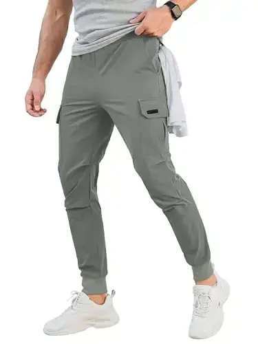 Comdecevis Men's Cargo Jogger Pants Stretch Sweatpants Slim Fit Tactical Pants with Zipper Pockets Casual Trousers 