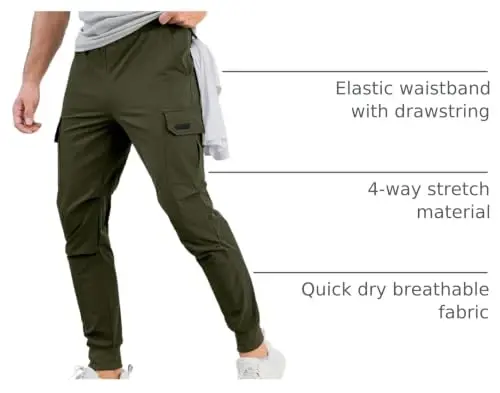 Comdecevis Men's Cargo Jogger Pants Stretch Sweatpants Slim Fit Tactical Pants with Zipper Pockets Casual Trousers 