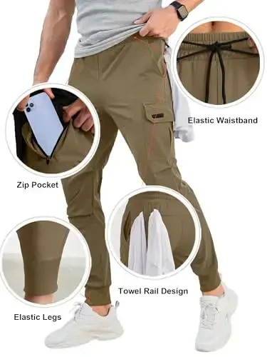 Comdecevis Men's Cargo Jogger Pants Stretch Sweatpants Slim Fit Tactical Pants with Zipper Pockets Casual Trousers - Modazone (1)