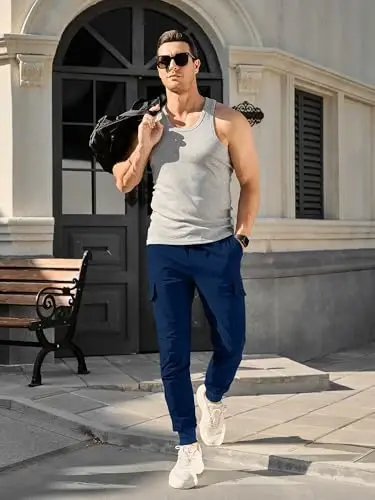 Comdecevis Men's Slim Fit Stretch Casual Cargo Joggers | 4-Way Stretch, Lightweight Quick Dry, Zipper Pockets, Workout & Track Trousers, Hiking & Work Pants - 2