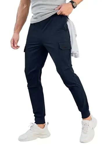 Comdecevis Men's Slim Fit Stretch Casual Cargo Joggers | 4-Way Stretch, Lightweight Quick Dry, Zipper Pockets, Workout & Track Trousers, Hiking & Work Pants 