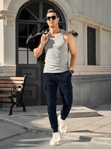Comdecevis Men's Slim Fit Stretch Casual Cargo Joggers | 4-Way Stretch, Lightweight Quick Dry, Zipper Pockets, Workout & Track Trousers, Hiking & Work Pants - COMDECEVIS (1)