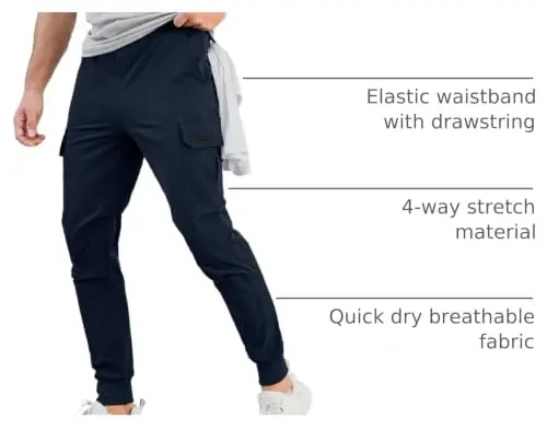 Comdecevis Men's Slim Fit Stretch Casual Cargo Joggers | 4-Way Stretch, Lightweight Quick Dry, Zipper Pockets, Workout & Track Trousers, Hiking & Work Pants - 4
