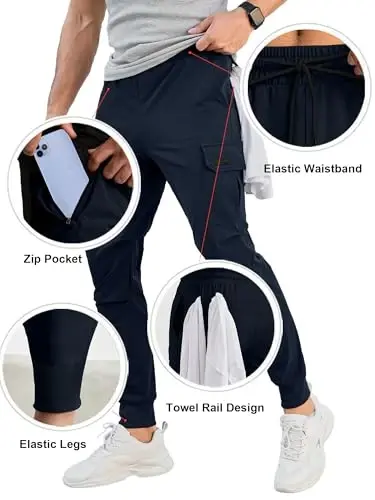 Comdecevis Men's Slim Fit Stretch Casual Cargo Joggers | 4-Way Stretch, Lightweight Quick Dry, Zipper Pockets, Workout & Track Trousers, Hiking & Work Pants - 5