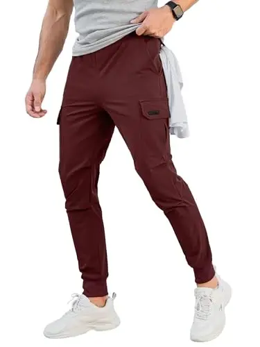 Comdecevis Men's Slim Fit Stretch Casual Cargo Joggers | 4-Way Stretch, Lightweight Quick Dry, Zipper Pockets, Workout & Track Trousers, Hiking & Work Pants 