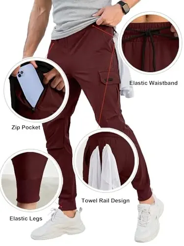 Comdecevis Men's Slim Fit Stretch Casual Cargo Joggers | 4-Way Stretch, Lightweight Quick Dry, Zipper Pockets, Workout & Track Trousers, Hiking & Work Pants - 5