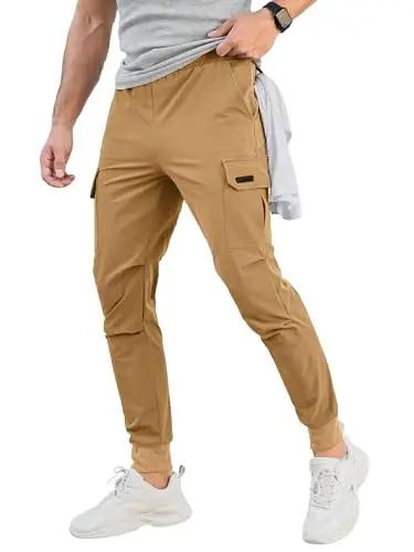 Comdecevis Men's Slim Fit Stretch Casual Cargo Joggers | 4-Way Stretch, Lightweight Quick Dry, Zipper Pockets, Workout & Track Trousers, Hiking & Work Pants 
