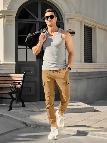 Comdecevis Men's Slim Fit Stretch Casual Cargo Joggers | 4-Way Stretch, Lightweight Quick Dry, Zipper Pockets, Workout & Track Trousers, Hiking & Work Pants - 2