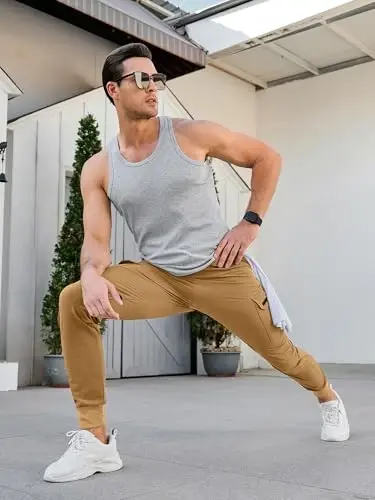 Comdecevis Men's Slim Fit Stretch Casual Cargo Joggers | 4-Way Stretch, Lightweight Quick Dry, Zipper Pockets, Workout & Track Trousers, Hiking & Work Pants - 3